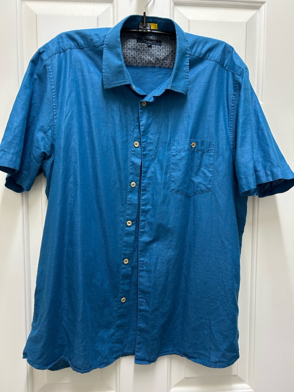 Ted Baker London Short-Sleeve Button-Down Shirt in Bluish Teal Color.